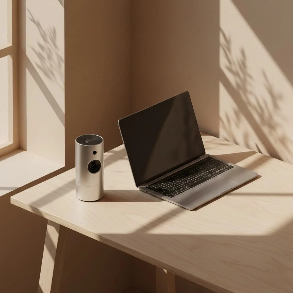 Person setting up a webcam for live streaming