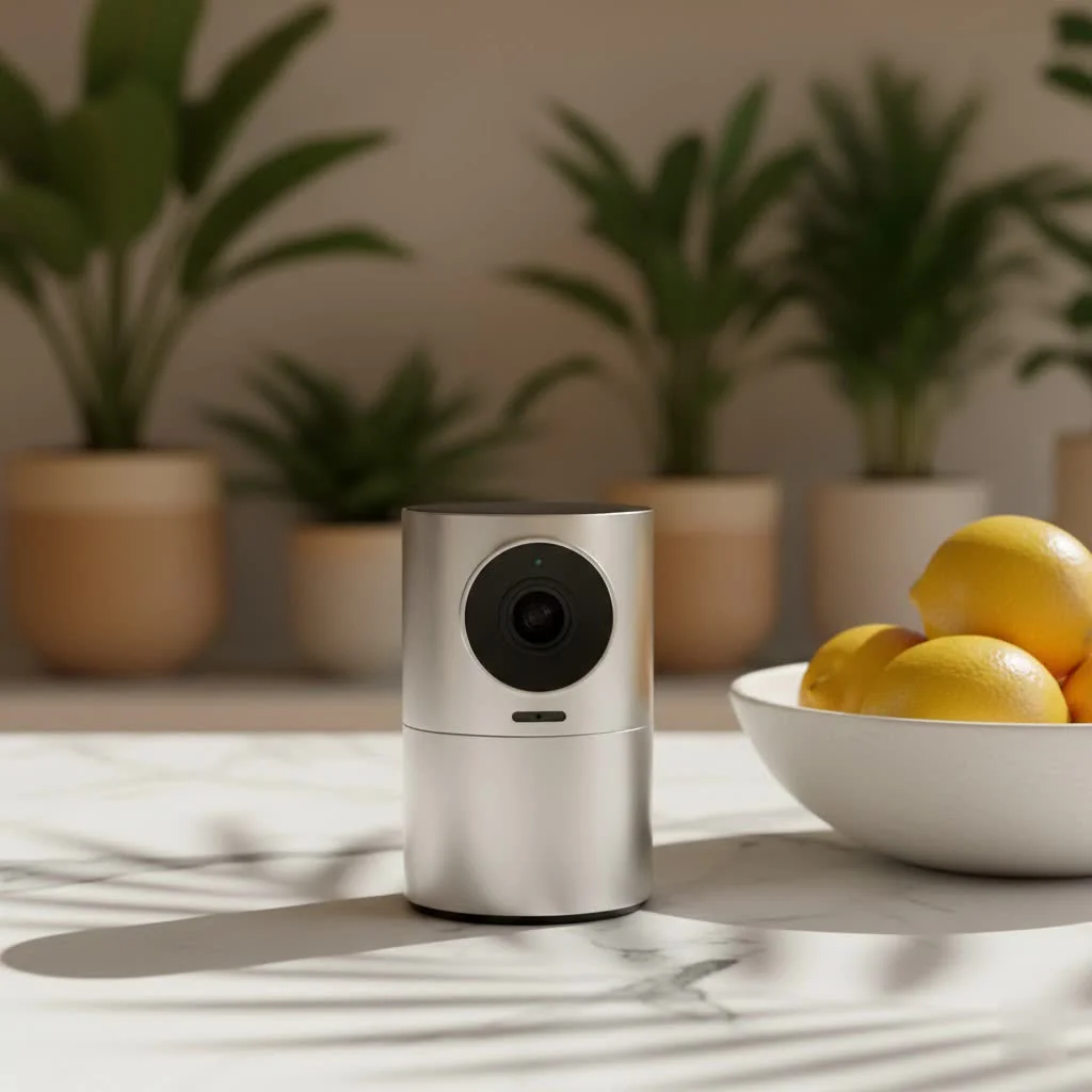 Person using a wide-angle webcam for a video call