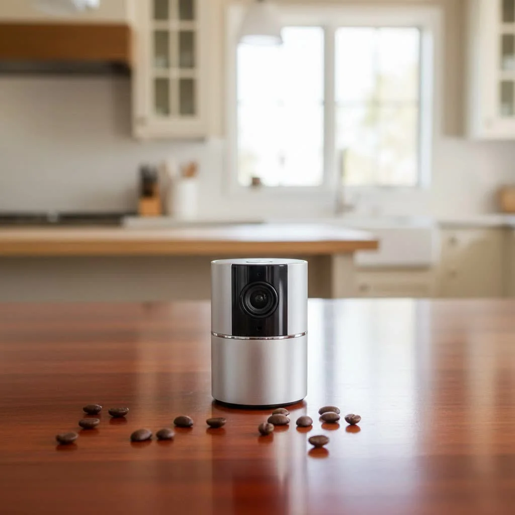 Person using a high-quality webcam for a video call