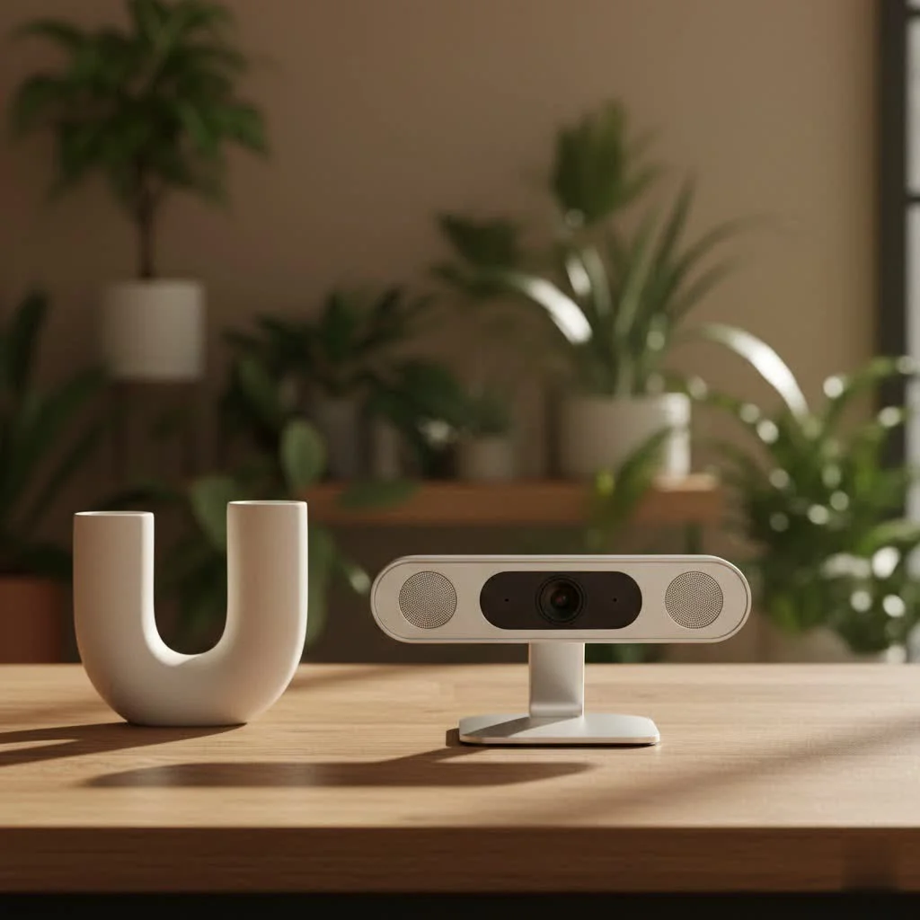 Person using a webcam for a video call