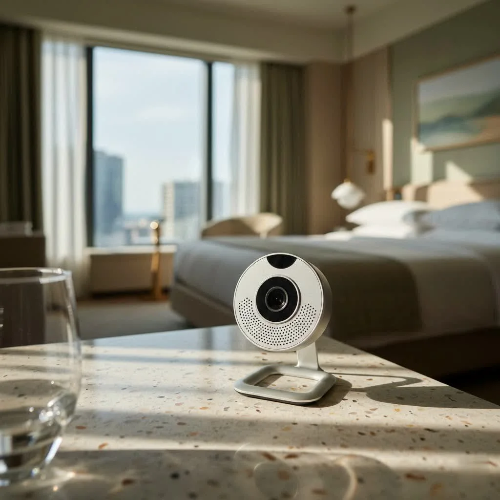 Person using a high-quality webcam for a video call